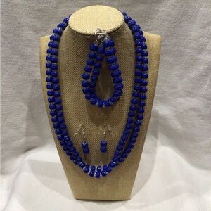 Vibrant Blue and Crystal Beaded Necklace, Bracelet, and Earring Set
